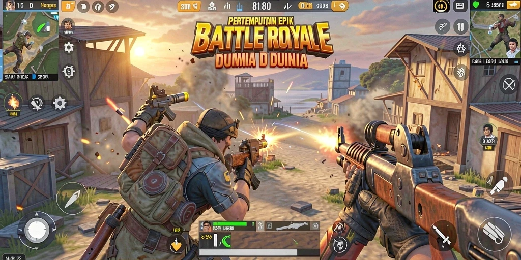 Tampilan seru dari gameplay Battle Royale 8180 dengan aksi intens.