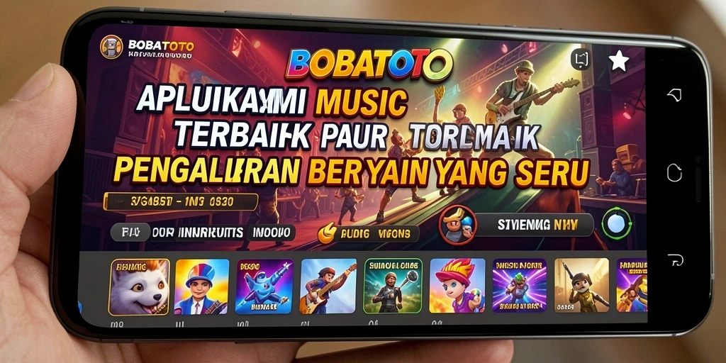 Tampilan gameplay seru dari aplikasi BOBATOTO dengan berbagai lagu.