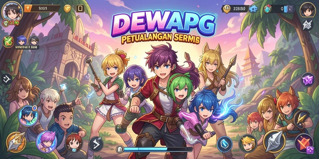 Tampilan gameplay DEWAPG dalam dunia anime yang penuh warna.
