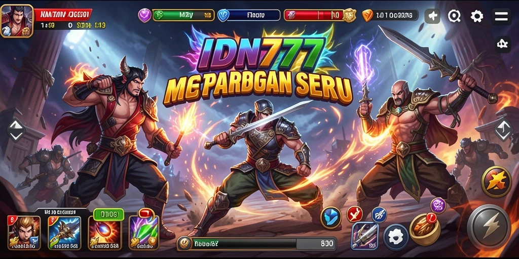 Tampilan aksi mendebarkan dalam IDN777 dengan karakter bertarung.