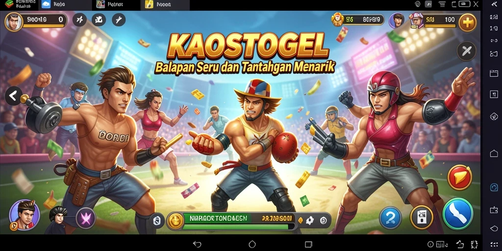 Tangkapan layar gameplay KAOSTOGEL menampilkan aksi balapan yang mendebarkan.