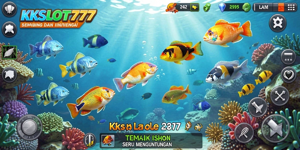 Screenshot KKSLOT777 menunjukkan aksi seru saat menembak ikan.