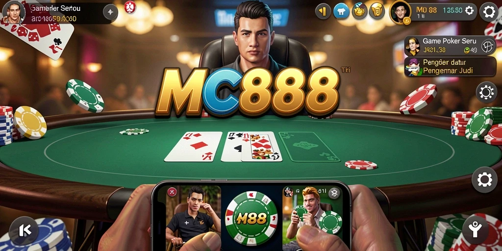 Screenshot gameplay poker yang menampilkan suasana permainan yang mendebarkan.