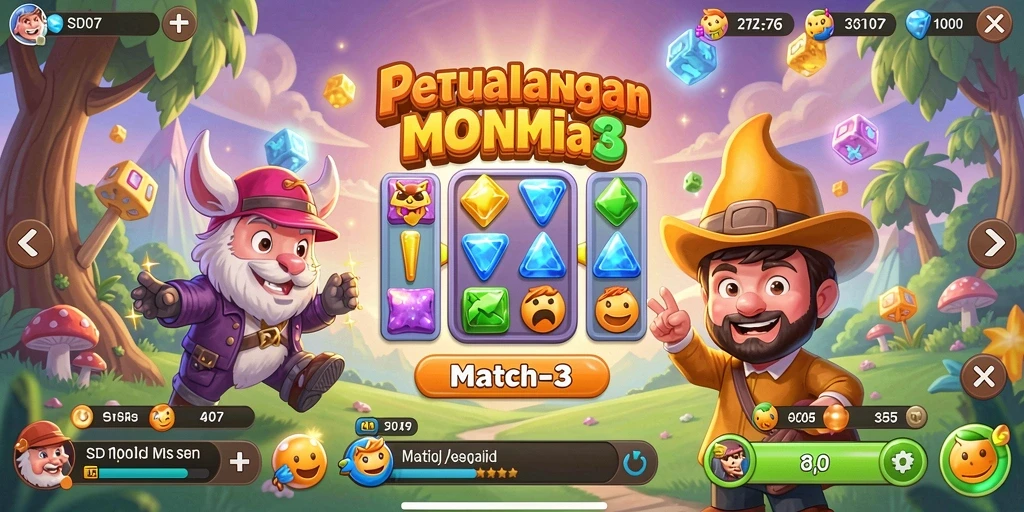 Screenshot gameplay SD107 menampilkan aksi mencocokkan biji-bijian.
