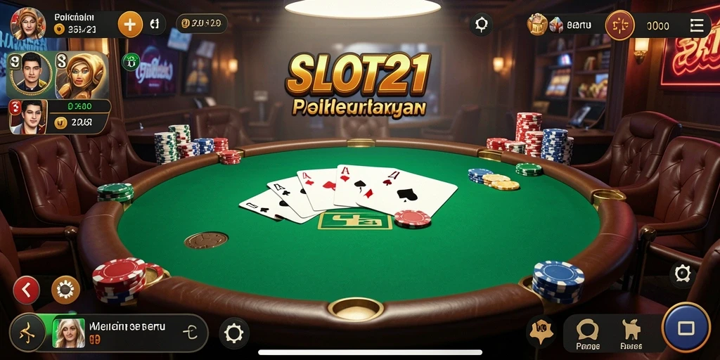 Tampilan gameplay SLOT21 menunjukkan aksi Poker yang mendebarkan.