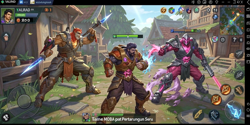 Screenshot game VALIR4D menampilkan aksi MOBA yang seru.
